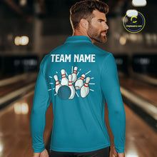 Load image into Gallery viewer, Retro Cyan Blue argyle pattern Bowling shirts For Men custom bowling team jerseys Bowler Outfits NQS10404