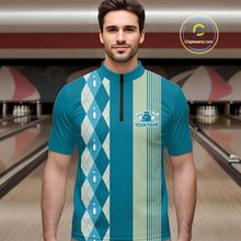 Load image into Gallery viewer, Retro Cyan Blue argyle pattern Bowling shirts For Men custom bowling team jerseys Bowler Outfits NQS10404