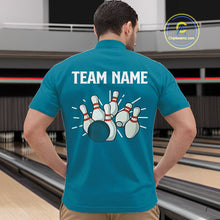 Load image into Gallery viewer, Retro Cyan Blue argyle pattern Bowling shirts For Men custom bowling team jerseys Bowler Outfits NQS10404