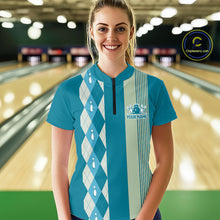 Load image into Gallery viewer, Retro Cyan Blue argyle pattern Bowling shirts For Women custom bowling team jerseys Bowler Outfits NQS10404