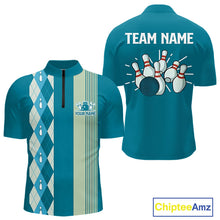 Load image into Gallery viewer, Retro Cyan Blue argyle pattern Bowling shirts For Men custom bowling team jerseys Bowler Outfits NQS10404