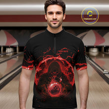 Load image into Gallery viewer, Mens bowling polo, 1/4 zip shirts Custom red flame skull bowling team jerseys, gift for Bowlers NQS10612