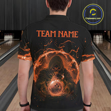 Load image into Gallery viewer, Mens bowling polo, 1/4 zip shirts Custom orange flame skull bowling team jerseys, gift for Bowlers NQS10613