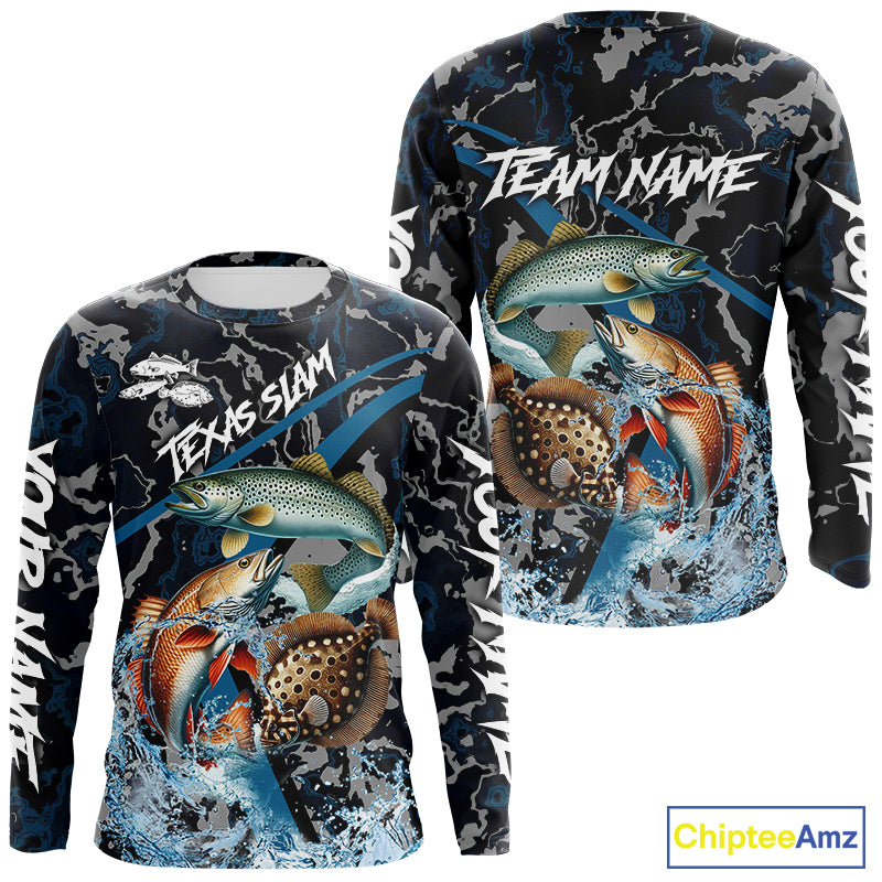 Texas Slam Fishing Camo Long Sleeve Fishing Shirts, Personalized Inshore Slam Fishing Team Jersey NQS10845