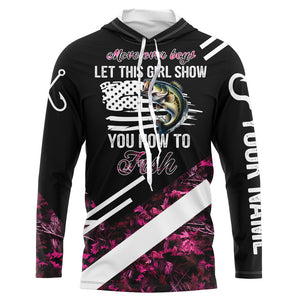 Move over boys let this girl show you how to fish Bass fishing pink camo custom name fishing shirts NQS4294