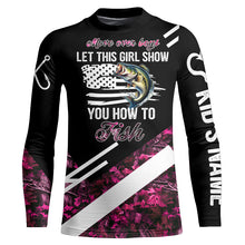 Load image into Gallery viewer, Move over boys let this girl show you how to fish Bass fishing pink camo custom name fishing shirts NQS4294