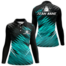 Load image into Gallery viewer, Cyan Blue and Black Bowling Shirts For Women Custom Name and Team name  Bowling Jerseys Bowlers Outfit NQS8889