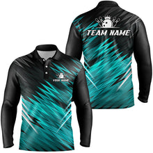 Load image into Gallery viewer, Cyan Blue and Black Bowling Shirts For Men Custom Name and Team name  Bowling Jerseys Bowlers Outfit NQS8889