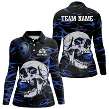 Load image into Gallery viewer, Black and Blue Skull Bowling Shirts For Women Custom Name and Team Name Bowling Jerseys Bowlers Outfit NQS8891