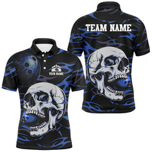 Load image into Gallery viewer, Black and Blue Skull Bowling Shirts For Men Custom Name and Team Name Bowling Jerseys Bowlers Outfit NQS8891