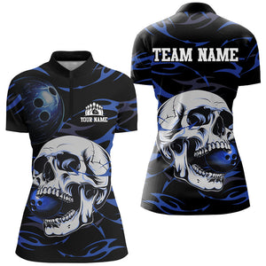 Black and Blue Skull Bowling Shirts For Women Custom Name and Team Name Bowling Jerseys Bowlers Outfit NQS8891