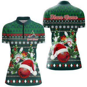 Funny ugly Christmas Green Women's Bowling Shirts Custom Team Bowling Jerseys Xmas Gift for bowlers NQS8894