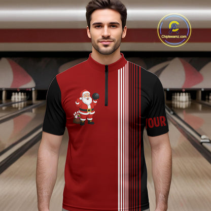 Retro Black and Red Christmas Santa Bowling shirts For Men custom bowling team jerseys Bowler Outfits NQS11011