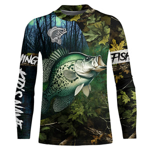 Crappie Fishing green camo Custom name Performance Long Sleeve UV protection fishing shirts for men NQSD92