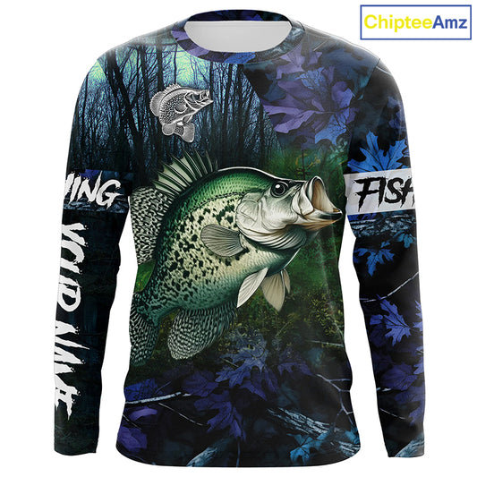 Crappie Fishing blue camo fishing team crappie Custom name Long Sleeve UV protection fishing shirts NQSD93