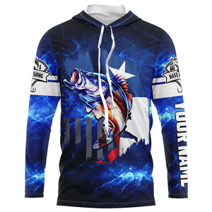 Texas Flag TX Bass Fishing US blue galaxy shirts for men custom Performance Long Sleeve UV protection NQSD100