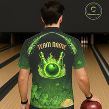 Load image into Gallery viewer, Green flame shamrock St Patrick's Day button-up bowling shirts custom team bowling league jerseys NQS11412