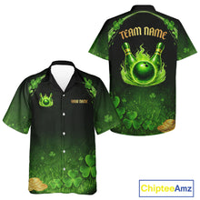 Load image into Gallery viewer, Green flame shamrock St Patrick's Day button-up bowling shirts custom team bowling league jerseys NQS11412