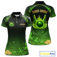 Load image into Gallery viewer, Green flame shamrock St Patrick's Day bowling shirts for women custom team bowling league jerseys NQS11412