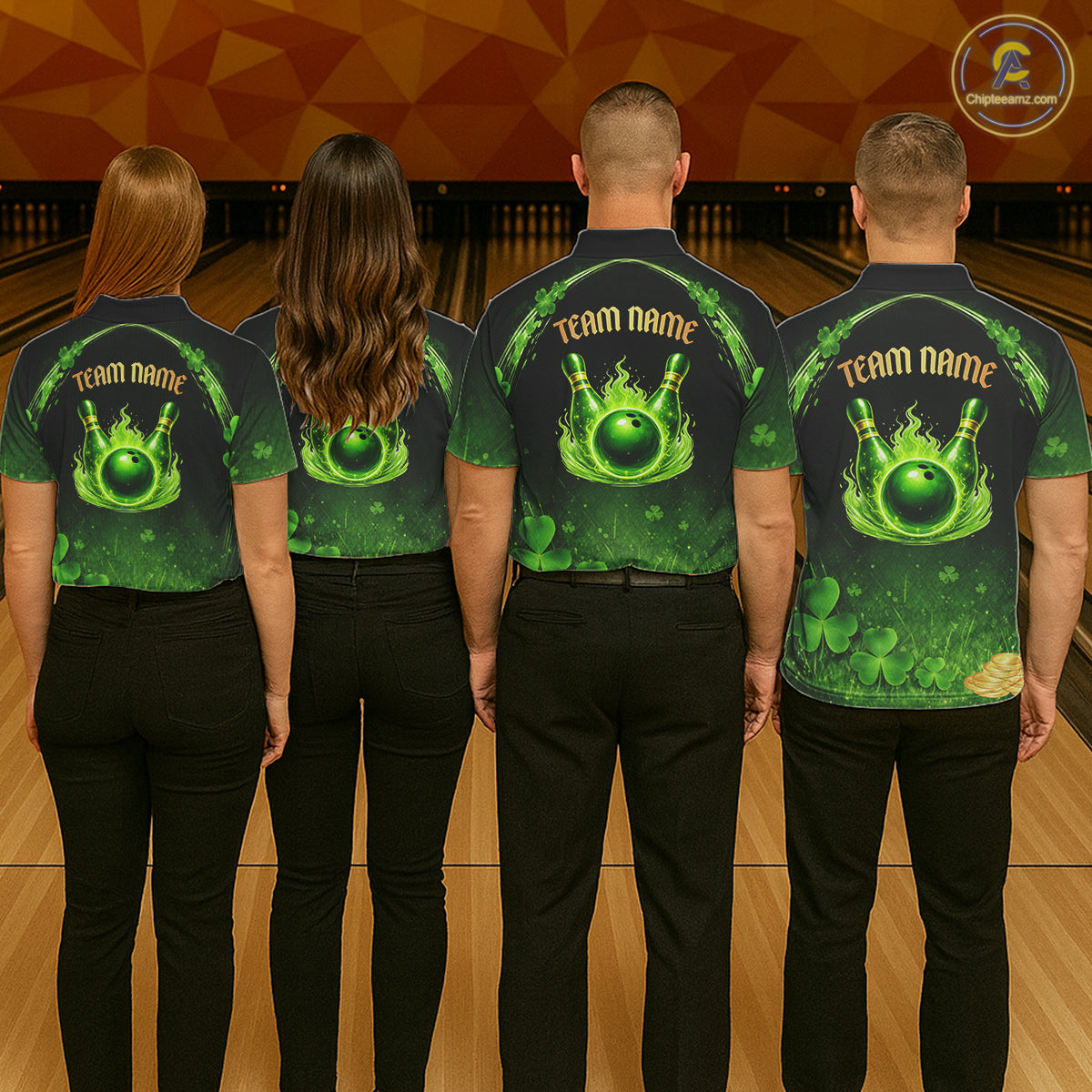 Green flame shamrock St Patrick's Day bowling shirts for men custom team bowling league jerseys NQS11412