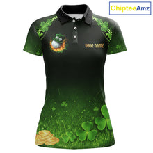 Load image into Gallery viewer, Flame golf ball green shamrock St Patrick's Day Custom couple matching men and womens golf shirts NQS11413