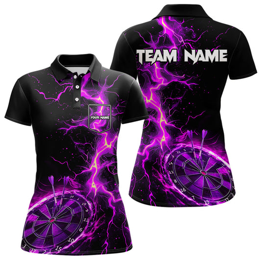 Women Darts shirts Custom black and purple lightning thunder Darts Team Jerseys NQS9492