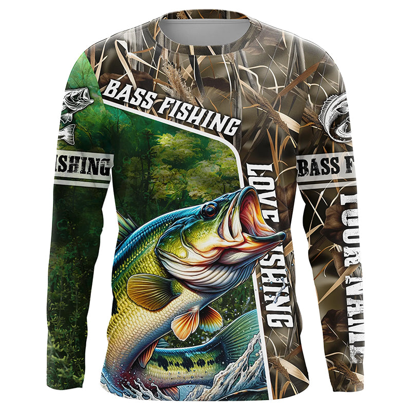 Personalized Bass Fishing Shirts, Love Fishing Camo 3D All Over Printed Shirts NQS210