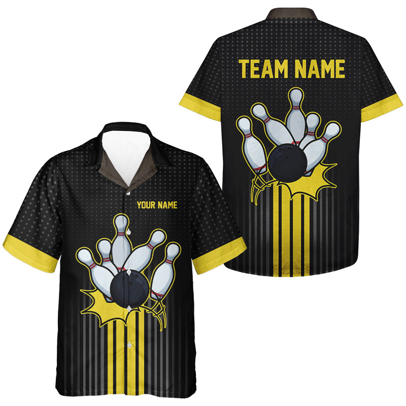 Black and Yellow Bowling Hawaiian Shirt Custom Team Bowling Button up Shirt NQS9652