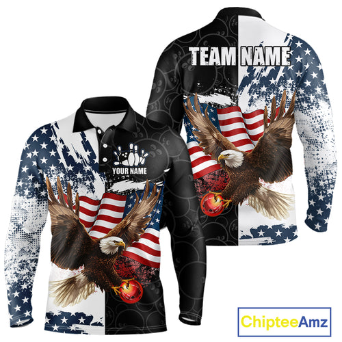 Red, White, Blue American Flag Eagle Men Bowling Shirt Custom Patriotic Black Camo Bowling Team Jersey NQS9863