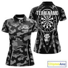 Load image into Gallery viewer, Deer Skull Darts Board Gray Camo Darts Polo, Quarter zip Shirts For Women Custom Team Darts Jersey NQS9934