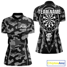 Load image into Gallery viewer, Deer Skull Darts Board Gray Camo Darts Polo, Quarter zip Shirts For Women Custom Team Darts Jersey NQS9934
