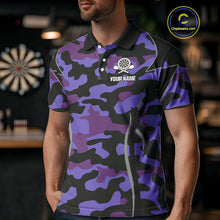 Load image into Gallery viewer, Deer Skull Darts Board Purple Camo Darts Polo, Quarter zip Shirts For Men Custom Team Darts Jersey NQS9935