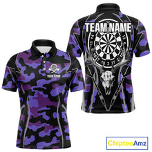 Load image into Gallery viewer, Deer Skull Darts Board Purple Camo Darts Polo, Quarter zip Shirts For Men Custom Team Darts Jersey NQS9935