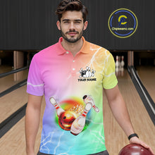 Load image into Gallery viewer, Gradient colorful rainbow lightning thunder storm Bowling Shirts for Men Custom Team Bowling jerseys NQS9941