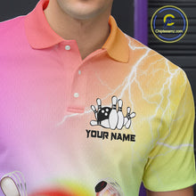 Load image into Gallery viewer, Gradient colorful rainbow lightning thunder storm Bowling Shirts for Men Custom Team Bowling jerseys NQS9941