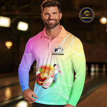 Load image into Gallery viewer, Gradient colorful rainbow lightning thunder storm Bowling Shirts for Men Custom Team Bowling jerseys NQS9941