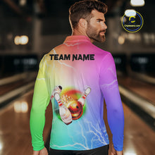 Load image into Gallery viewer, Gradient colorful rainbow lightning thunder storm Bowling Shirts for Men Custom Team Bowling jerseys NQS9941
