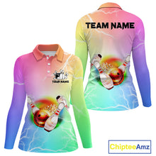 Load image into Gallery viewer, Gradient colorful rainbow lightning thunder storm Bowling Shirts for Women Custom Team Bowling jerseys NQS9941