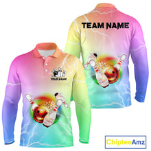 Load image into Gallery viewer, Gradient colorful rainbow lightning thunder storm Bowling Shirts for Men Custom Team Bowling jerseys NQS9941