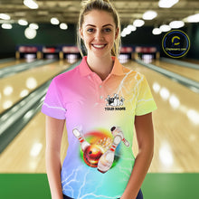 Load image into Gallery viewer, Gradient colorful rainbow lightning thunder storm Bowling Shirts for Women Custom Team Bowling jerseys NQS9941