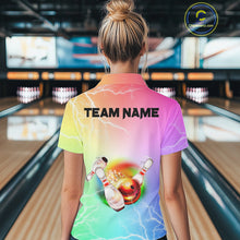 Load image into Gallery viewer, Gradient colorful rainbow lightning thunder storm Bowling Shirts for Women Custom Team Bowling jerseys NQS9941