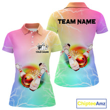 Load image into Gallery viewer, Gradient colorful rainbow lightning thunder storm Bowling Shirts for Women Custom Team Bowling jerseys NQS9941