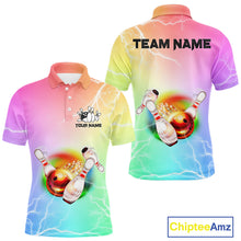 Load image into Gallery viewer, Gradient colorful rainbow lightning thunder storm Bowling Shirts for Men Custom Team Bowling jerseys NQS9941
