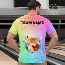 Load image into Gallery viewer, Gradient colorful rainbow lightning thunder storm Bowling Shirts for Men Custom Team Bowling jerseys NQS9941