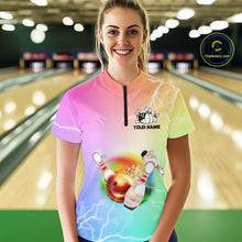 Load image into Gallery viewer, Gradient colorful rainbow lightning thunder storm Bowling Shirts for Women Custom Team Bowling jerseys NQS9941