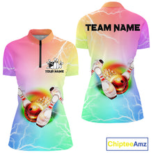 Load image into Gallery viewer, Gradient colorful rainbow lightning thunder storm Bowling Shirts for Women Custom Team Bowling jerseys NQS9941