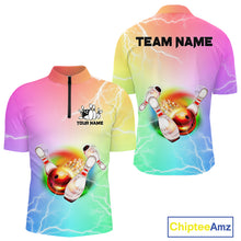 Load image into Gallery viewer, Gradient colorful rainbow lightning thunder storm Bowling Shirts for Men Custom Team Bowling jerseys NQS9941