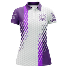 Load image into Gallery viewer, Purple and white golf shirt custom name Womens golf polo shirts, red golf tops for women, golfer gift NQS7787