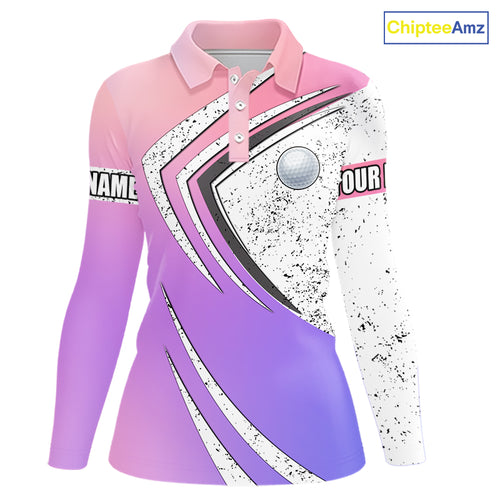 Women golf polo shirts purple gradient pattern custom team golf shirts, golf tops for ladies NQS10089