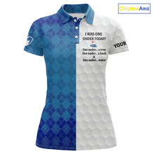 Load image into Gallery viewer, Blue argyle white Women golf polo shirt custom I was one under today one under a tree, a bush &amp; water NQS10090